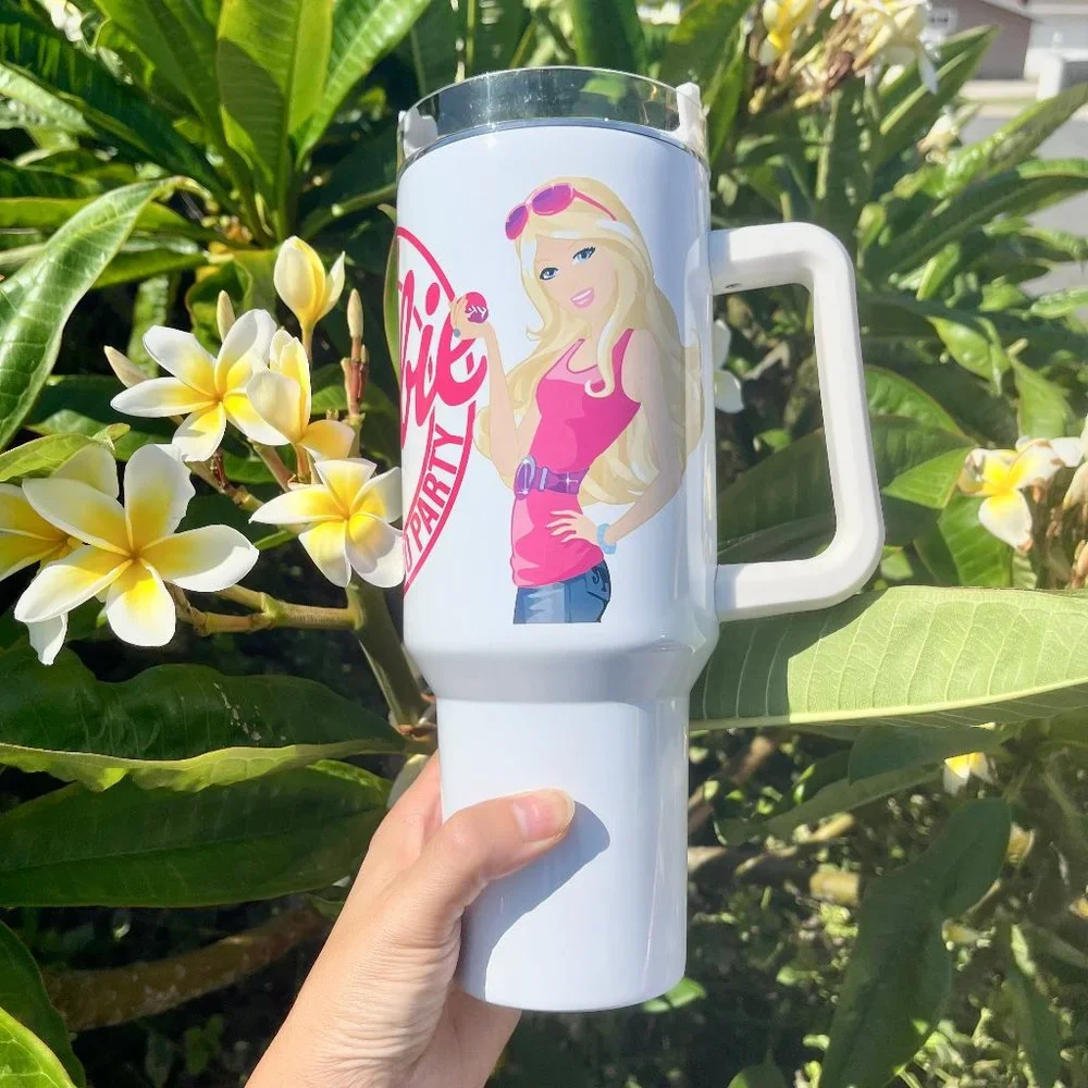 Barbie Girl LETS GO PARTY Movie Pink Tumbler 40 oz tumbler with hand car